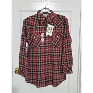 Key Mens Flannel button up shirt Red black NWT size Large Tall